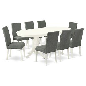 Pemberly Row 9-Piece Oval Dining Set in Linen White and Gray
