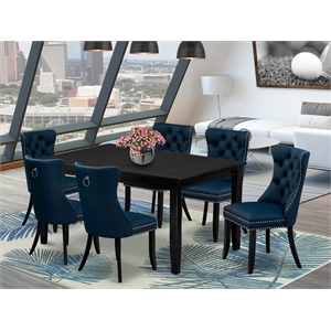 Pemberly Row 7-Piece Rectangular Wood Dining Set in Black and Navy Blue