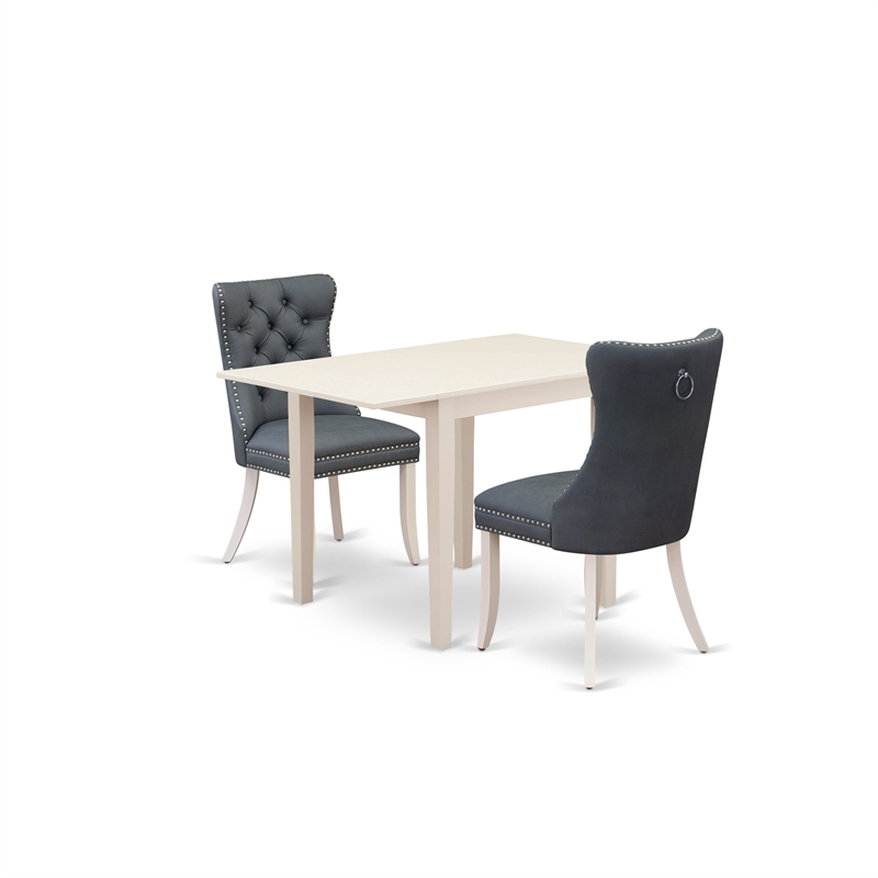 Pemberly Row 3-Piece Rubberwood Drop-Leaf Dining Set in White and Gray