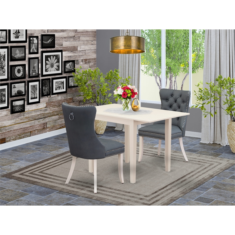 Pemberly Row 3-Piece Rubberwood Drop-Leaf Dining Set in White and Gray
