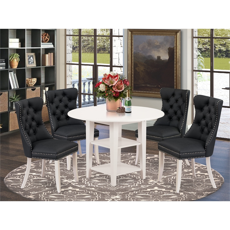 Pemberly Row 5-Piece Drop-Leaf Rubberwood Dining Set in White and Dark Gray