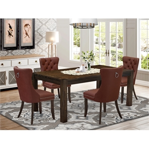 Pemberly Row 5-Piece Dining Set in Distressed Jacobean and Burgundy