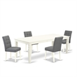 Pemberly Row 5-Piece Rubberwood Dining Set with Gray Faux Leather Chairs