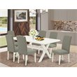 Pemberly Row 7-Piece X-Leg Dining Set Wood and Linen Upholstery in Mahogany
