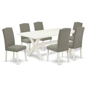 Pemberly Row 7-Piece X-Leg Dining Set Wood and Linen Upholstery in Mahogany