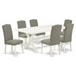 Pemberly Row 7-Piece X-Leg Dining Set Wood and Linen Upholstery in Mahogany