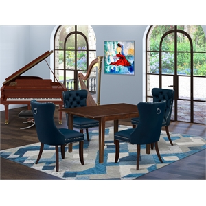 Pemberly Row 5-Piece Dining Table Set in Mahogany with Navy Blue Chairs
