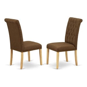 Pemberly Row Bremond 42&quot Fabric Parson Dining Chairs in Oak/Brown (Set of 2)