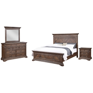 Pemberly Row 4-Piece King Bedroom Set in Brushed Walnut Finish