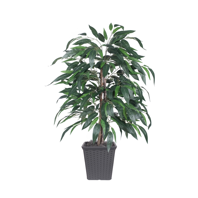 Pemberly Row 4' Artificial Mango Bush in Gray Square Plastic Container