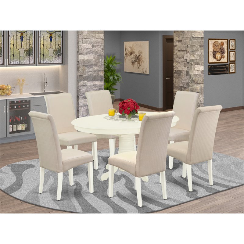 Pemberly Row 7-Piece Wood Dinette Set in Linen White and Cream