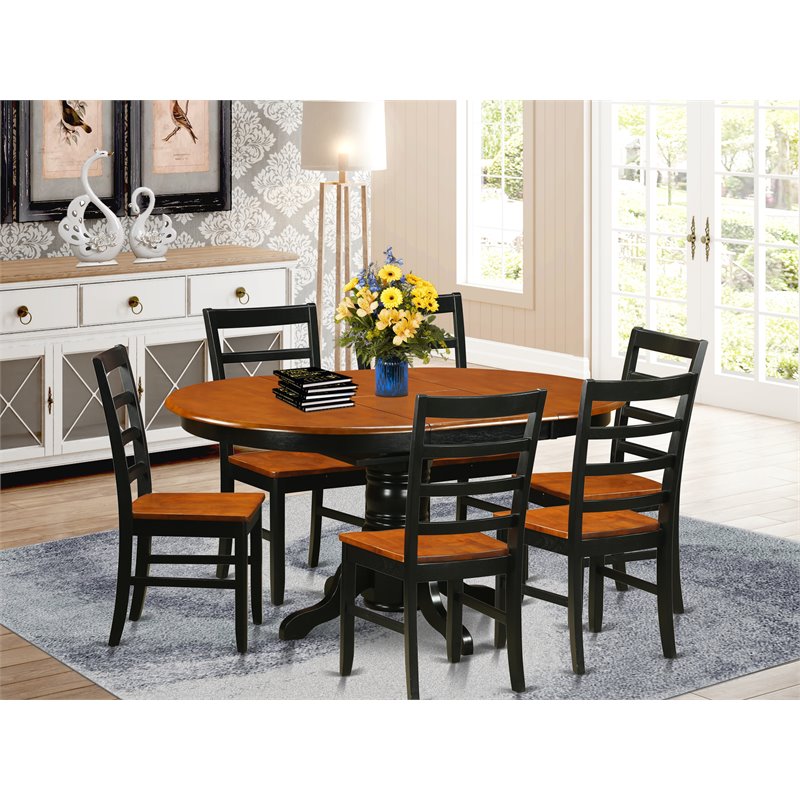 Pemberly Row 7-Piece Wood Dining Set with Butterfly Leaf in Black/Cherry
