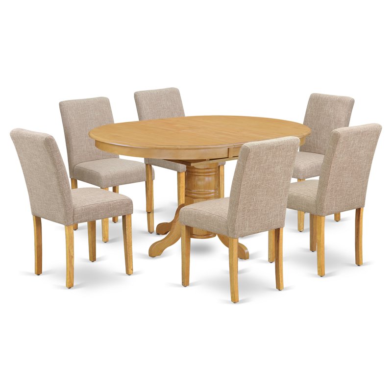 Pemberly Row 7-Piece Wood Dining Set with Parsons Chairs in Oak/Light Fawn