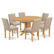 Pemberly Row 7-Piece Wood Dining Set with Parsons Chairs in Oak/Light Fawn