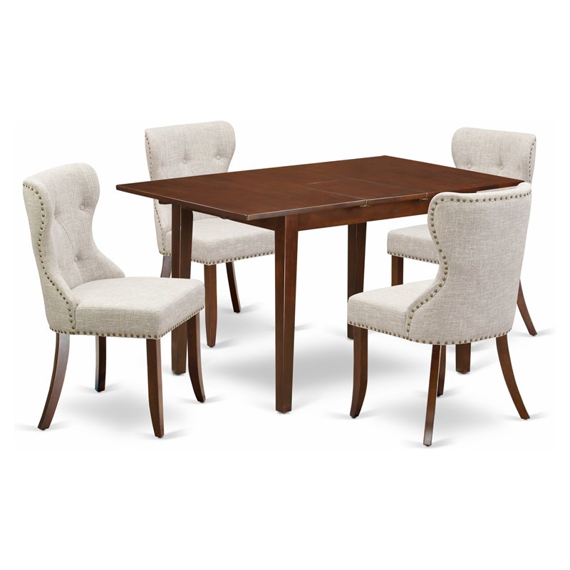 Pemberly Row 5-Piece Wood Dining Set with Mahogany Finish and Upholstered Chairs