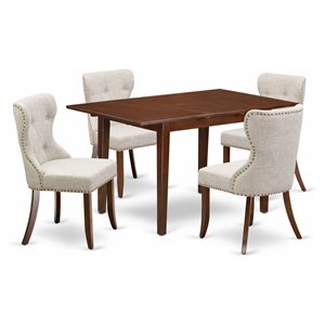 pemberly row 5-piece wood dining set with mahogany finish and upholstered chairs