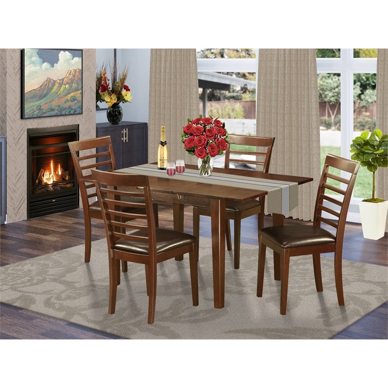 Pemberly Row 5-Piece Mahogany Dining Set with Faux Leather Seat Chairs