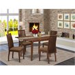 Pemberly Row 5pc Mahogany Dining Set w/ Fabric Seat Chairs in Asian Wood