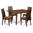 Pemberly Row 5pc Mahogany Dining Set w/ Fabric Seat Chairs in Asian Wood