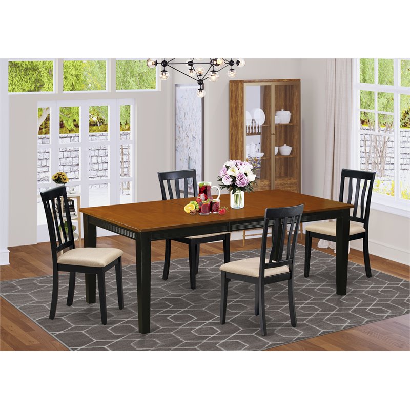 Pemberly Row 5-Piece Wood Dining Set with Linen Seats in Black and Cherry