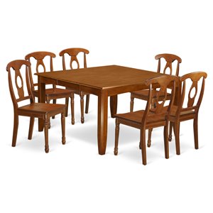 Pemberly Row 7-Piece Wood Dining Set in Saddle Brown Finish with Extension
