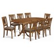 Pemberly Row 9-Piece Wood Dining Set in Saddle Brown with Linen Chairs