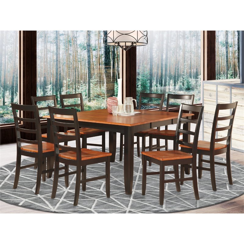 Pemberly Row 9-Piece Dining Set with Wood Chairs in Black and Cherry