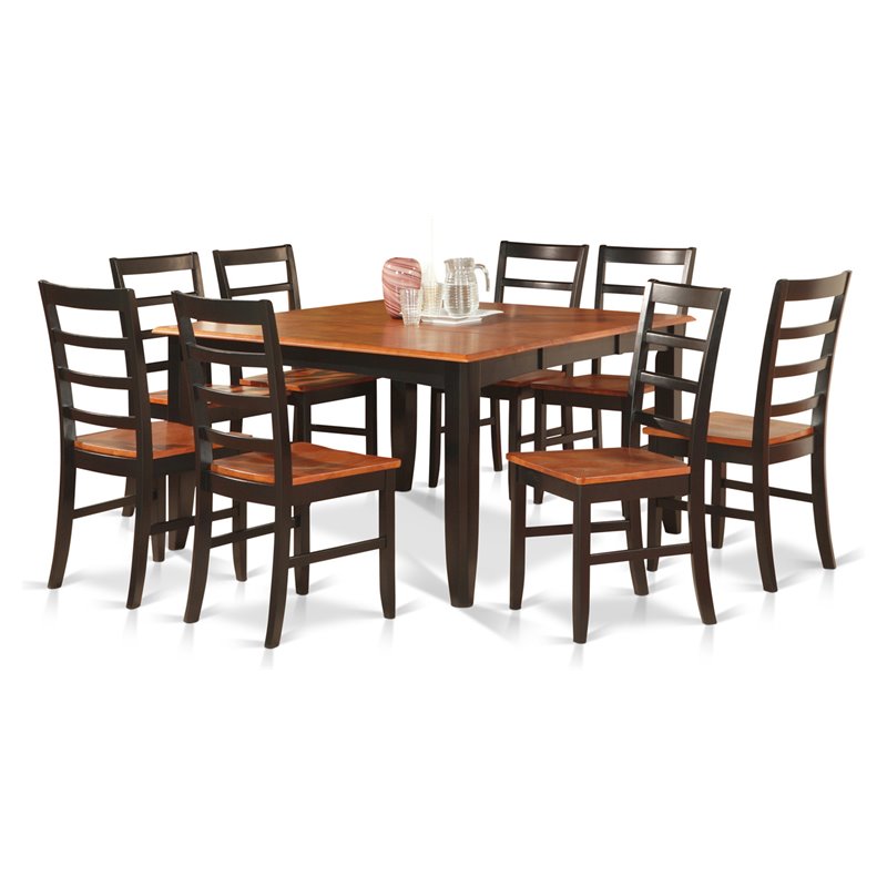Pemberly Row 9-Piece Dining Set with Wood Chairs in Black and Cherry