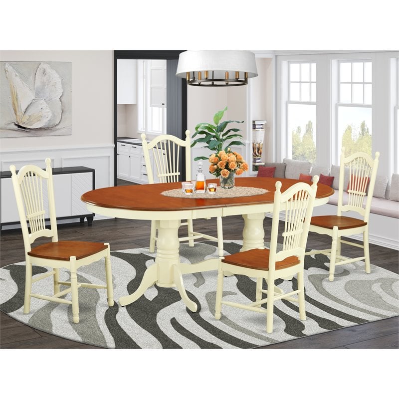 Pemberly Row 5-Piece Asian Wood Dining Set in Buttermilk and Cherry Finish