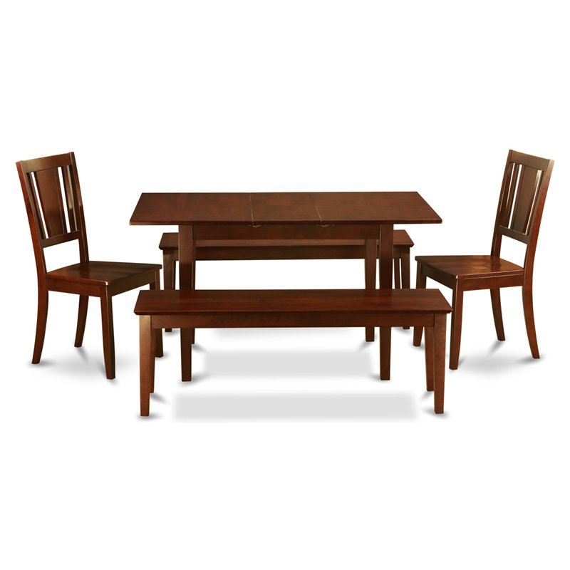 Pemberly Row 5-Piece Wood Dinette Set with Extension Leaf in Mahogany