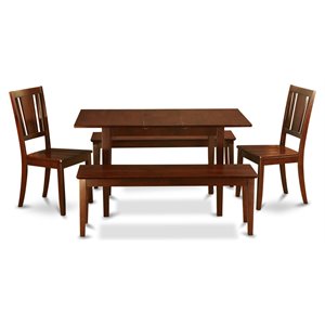 Pemberly Row 5-Piece Wood Dinette Set with Extension Leaf in Mahogany
