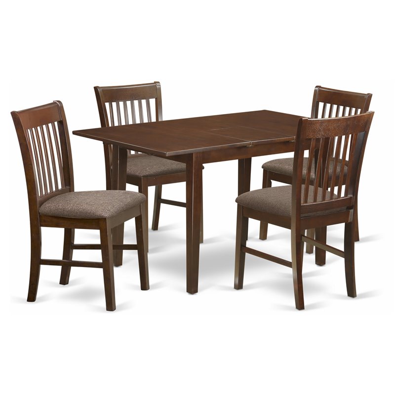 Pemberly Row 5-Piece Wood Dining Set with Mahogany Finish and Fabric Chairs