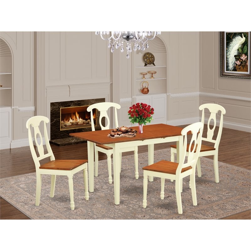 Pemberly Row 5-Piece Dining Set with Buttermilk & Cherry Finish and Wood Seats