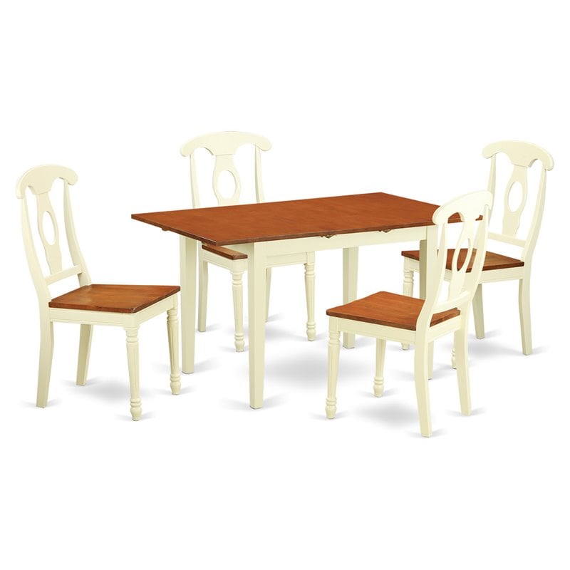 Pemberly Row 5-Piece Dining Set with Buttermilk & Cherry Finish and Wood Seats