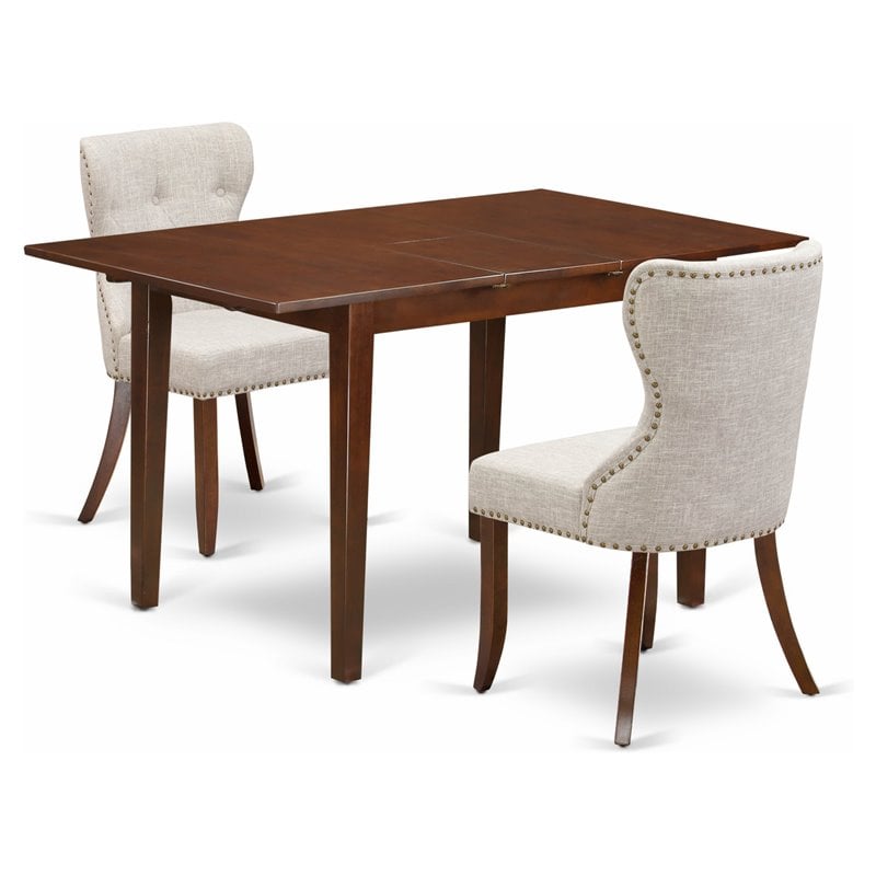 Pemberly Row 3-Piece Wood Dining Set in Mahogany with Doeskin Chairs