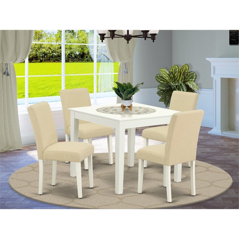 Pemberly Row 5-Piece Wood Dining Set with Fabric Seats in Linen White