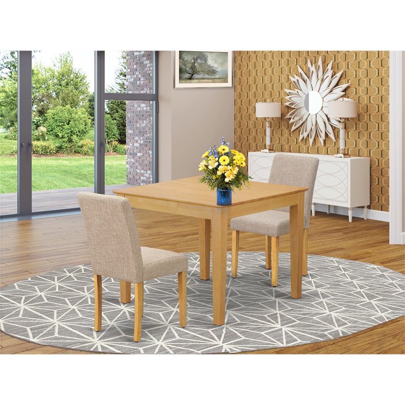 Pemberly Row 3-Piece Wood Dining Set with Fabric Seat in Oak Finish