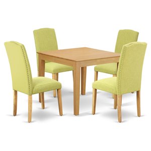 Pemberly Row 5-Piece Square Oak Dining Set with Limelight Parson Chairs