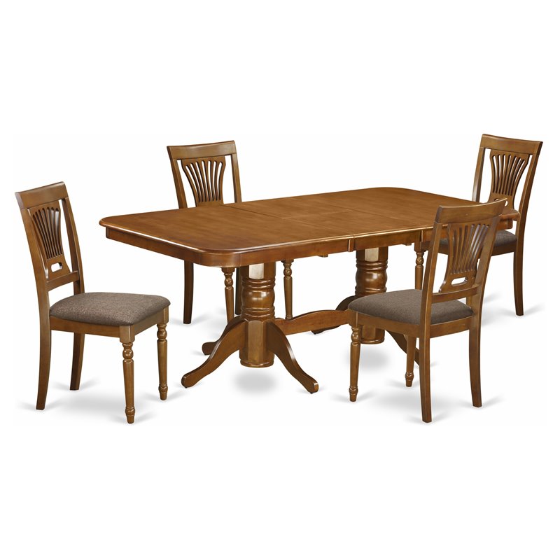 Pemberly Row 5-Piece Double Pedestal Wood Dining Set in Saddle Brown