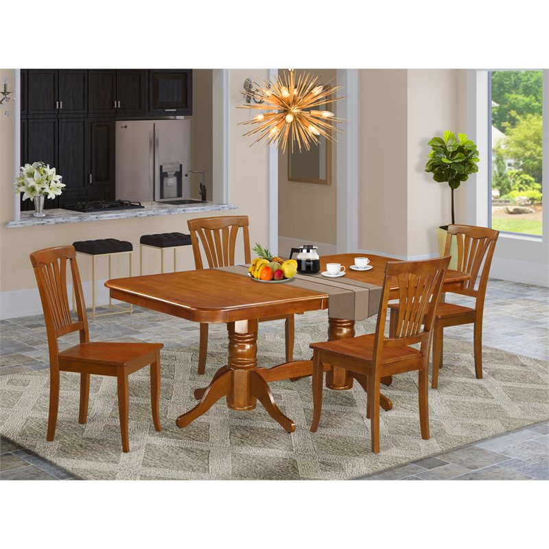 Pemberly Row 5-Piece Classic Wood Dining Set with Extension Leaf in Saddle Brown