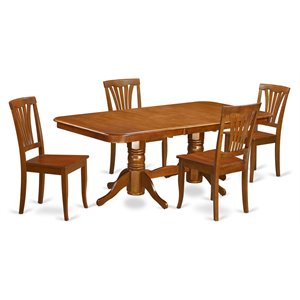 Pemberly Row 5-Piece Classic Wood Dining Set with Extension Leaf in Saddle Brown