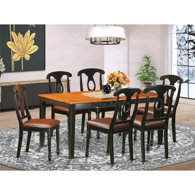 Pemberly Row 7-Piece Dining Set with Faux Leather Chairs in Black & Cherry
