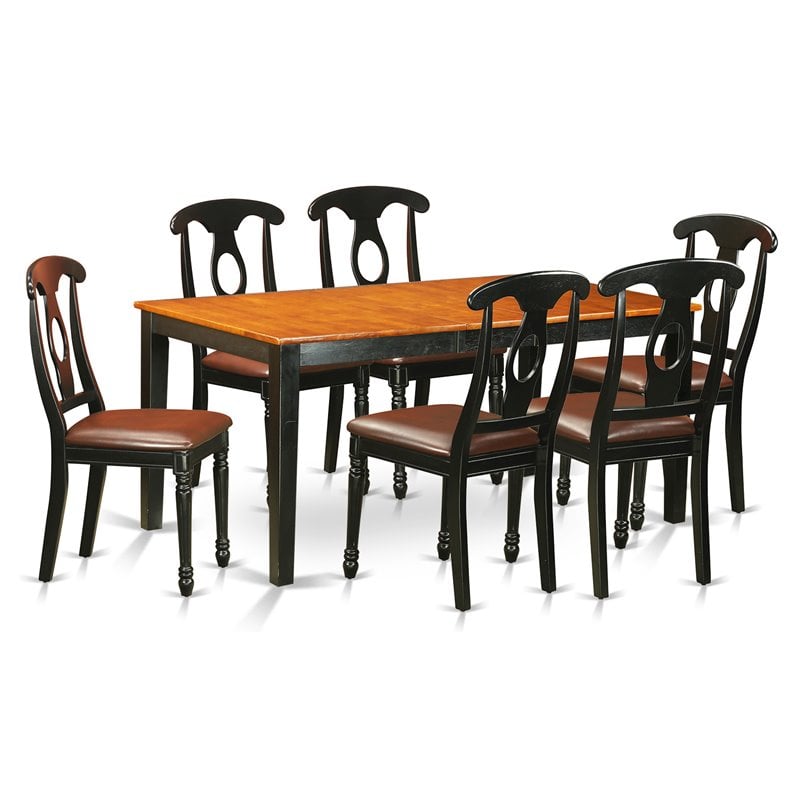 Pemberly Row 7-Piece Dining Set with Faux Leather Chairs in Black & Cherry