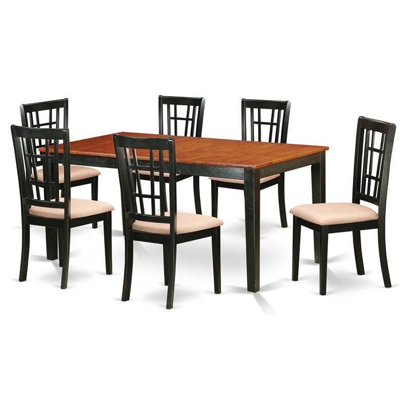 Pemberly Row 7-Piece Wood Dining Set with Linen Seats in Black/Cherry