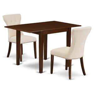 Pemberly Row 3-Piece Wood Dining Set in Mahogany and Light Beige