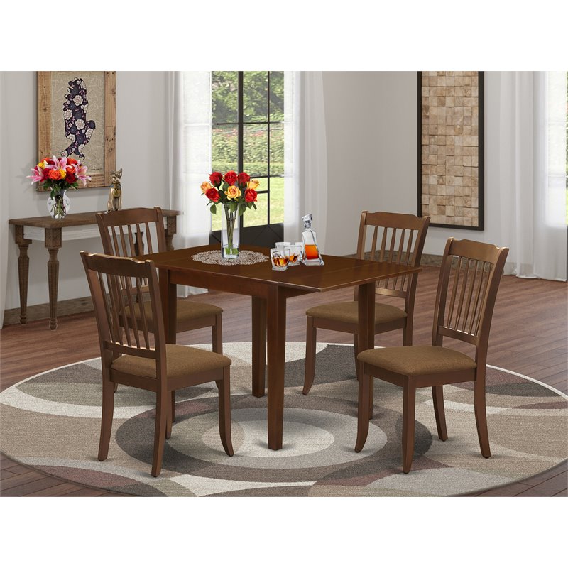 Pemberly Row 5-Piece Wood Dining Set with Cushion Seat in Mahogany