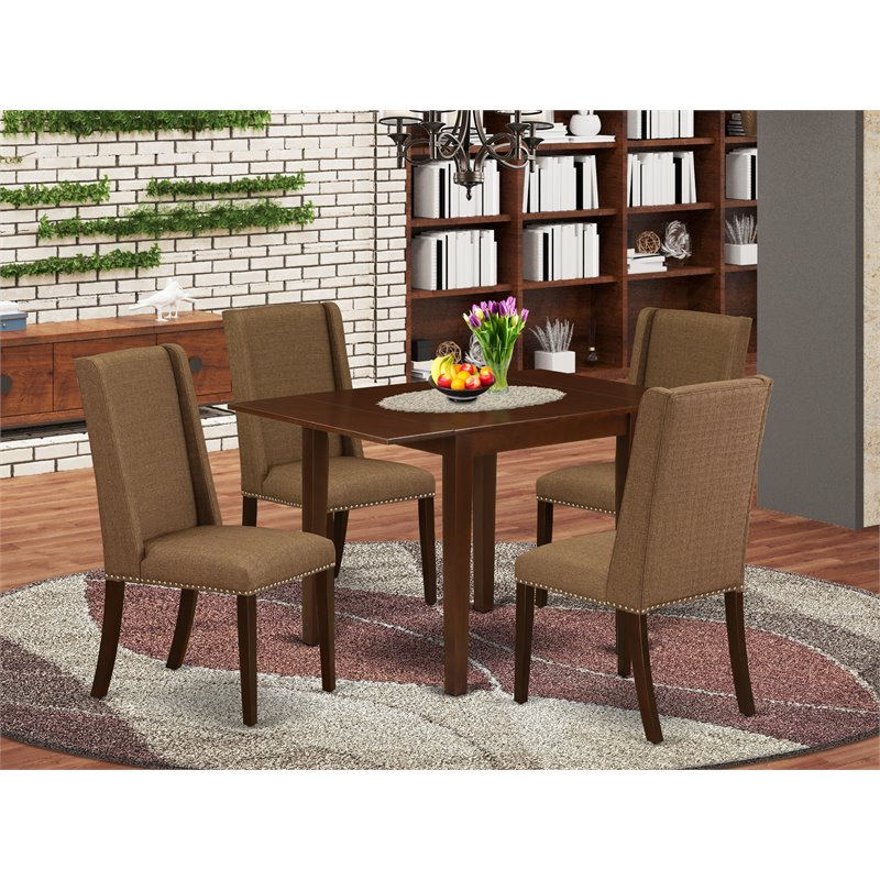 Pemberly Row 5-Piece Wooden Dining Room Set in Mahogany and Brown Beige