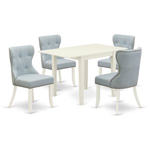 Pemberly Row 5-Piece Drop Leaf Dining Set in Linen White and Baby Blue