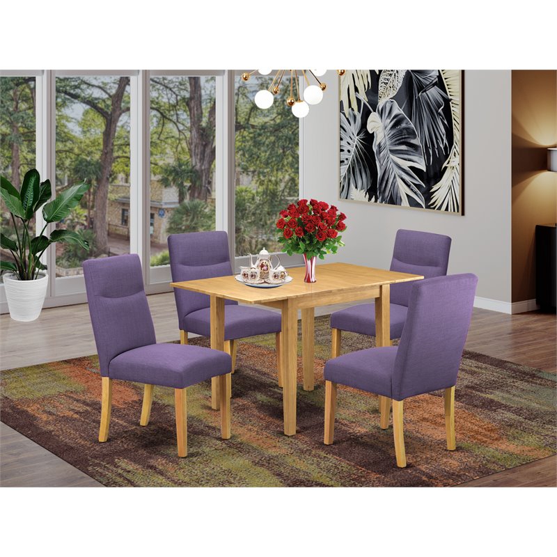 Pemberly Row 5-Piece Solid Wood Dining Set in Oak and Dahlia Upholstery