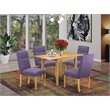 Pemberly Row 5-Piece Solid Wood Dining Set in Oak and Dahlia Upholstery